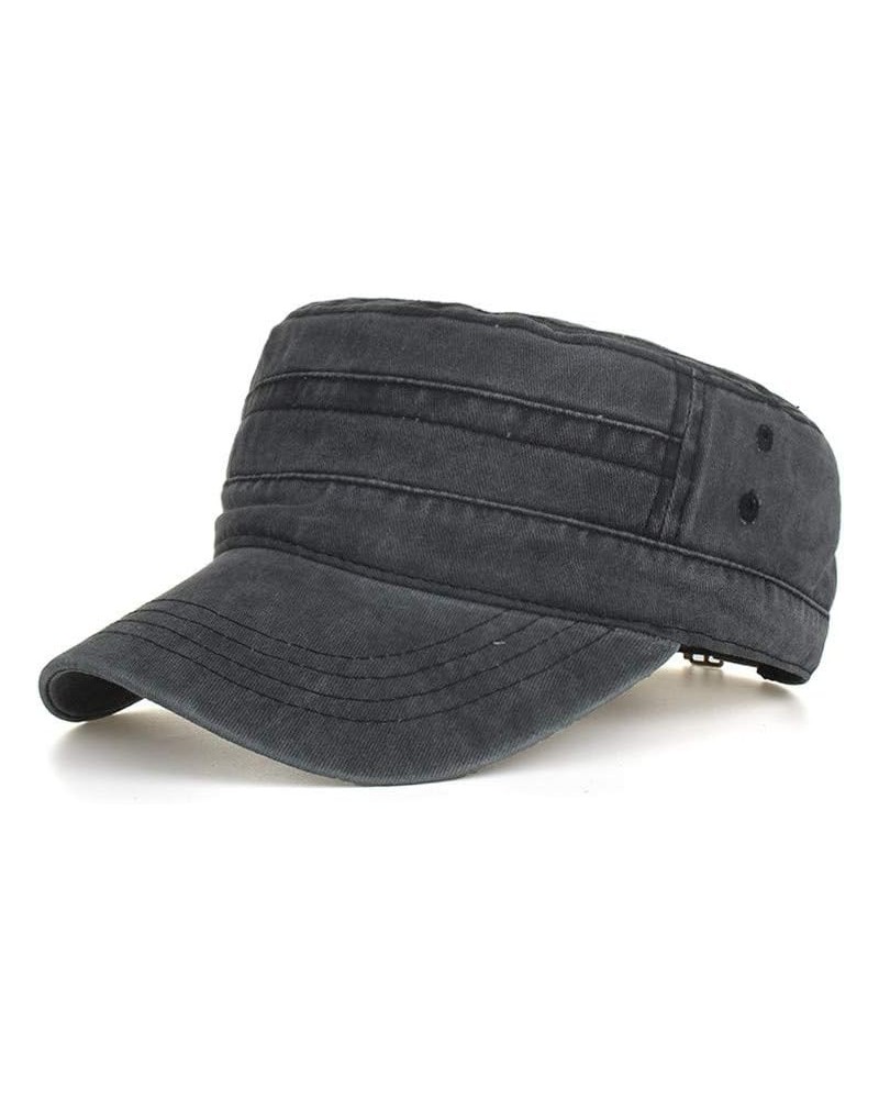 Men Women Cotton Classic Military Hats Vintage Washed Denim Adjustable Outdoor Sunscreen Peaked Dad Cap Black $5.30 Skullies ...