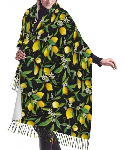 Summer Lemon Print Classic Shawl Tassel Scarf Long Pile Cashmere Winter Warm Shawl Scarf For Women Lemon and Flower $16.75 Sc...