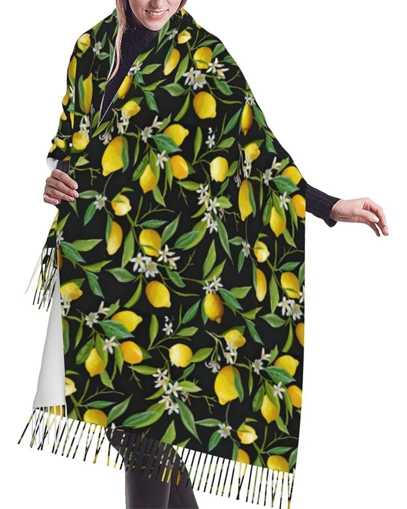 Summer Lemon Print Classic Shawl Tassel Scarf Long Pile Cashmere Winter Warm Shawl Scarf For Women Lemon and Flower $16.75 Sc...