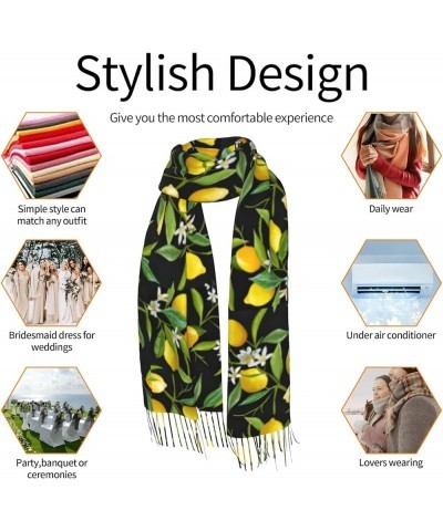 Summer Lemon Print Classic Shawl Tassel Scarf Long Pile Cashmere Winter Warm Shawl Scarf For Women Lemon and Flower $16.75 Sc...