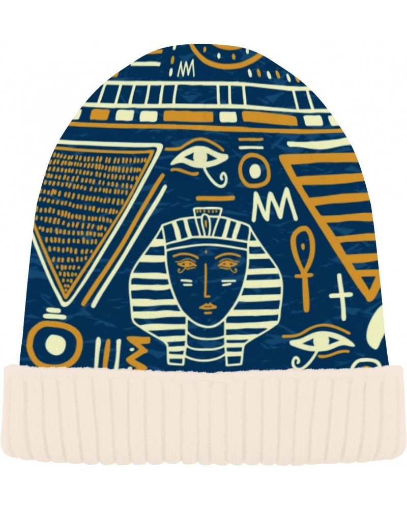 Beanie Hat Slouchy for Women Men Ancient Egyptian Pattern Print Double Side Wear Skully Cap Knitting Kit Thick Soft Warm for ...