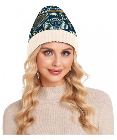 Beanie Hat Slouchy for Women Men Ancient Egyptian Pattern Print Double Side Wear Skully Cap Knitting Kit Thick Soft Warm for ...