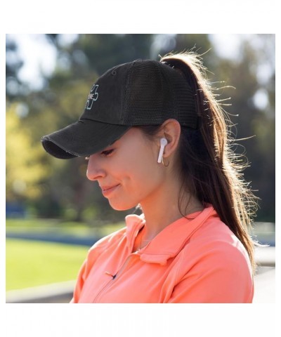 Womens Ponytail Cap Shine Cotton Distressed Trucker Hats Black $14.50 Baseball Caps