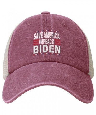 Save America Impeach Biden Cowboy Hat Men Vintage Mesh Baseball Cap Women Dad Hat Sun Hat Trucker Hat Black Red $9.25 Basebal...