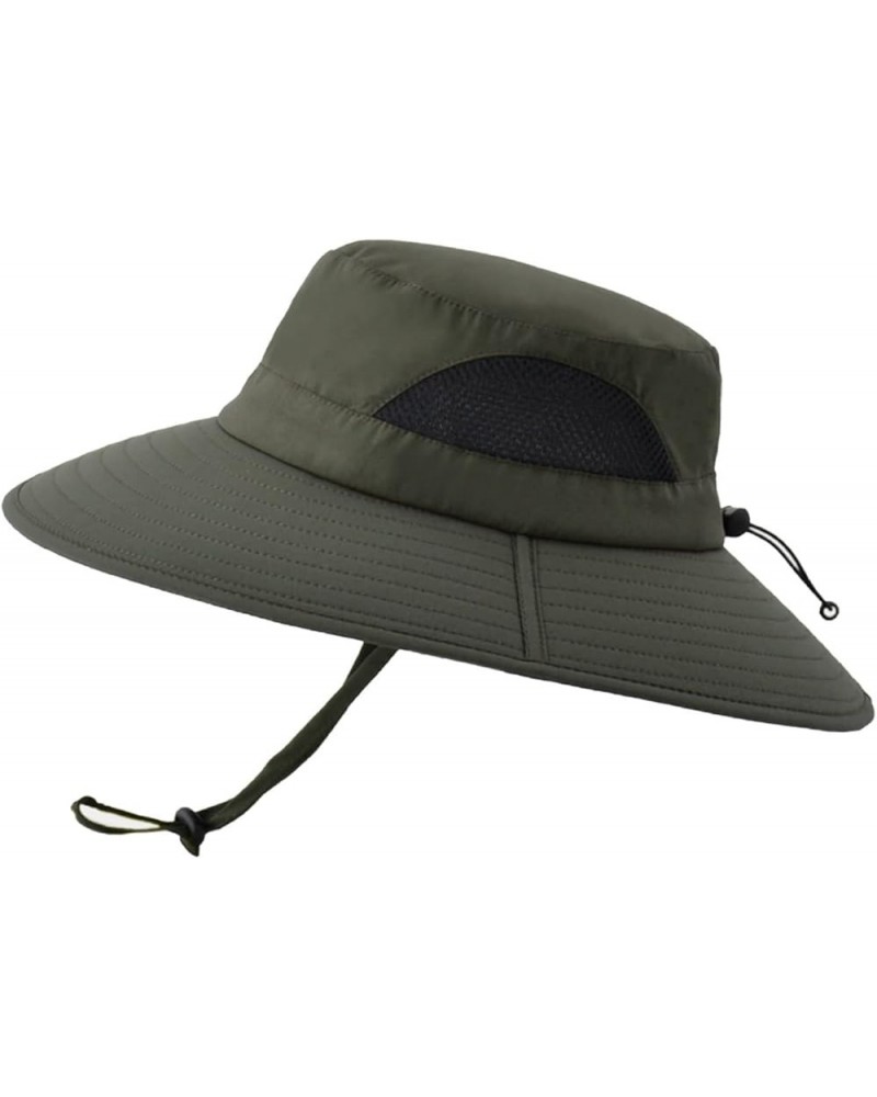 Men Mountaineering Fishing Solid Color Hood Rope Outdoor Shade Foldable Casual Breathable Bucket Hat Functional Army Green-a ...