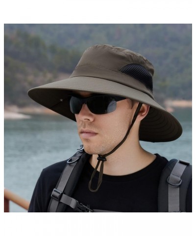 Men Mountaineering Fishing Solid Color Hood Rope Outdoor Shade Foldable Casual Breathable Bucket Hat Functional Army Green-a ...