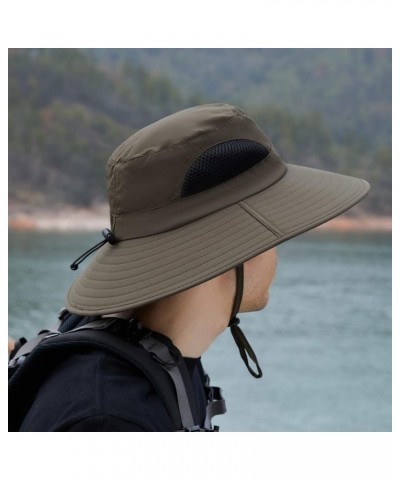 Men Mountaineering Fishing Solid Color Hood Rope Outdoor Shade Foldable Casual Breathable Bucket Hat Functional Army Green-a ...