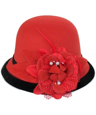 Women's Vintage Cloche Hat Winter Floral Fedora Bucket Hat Bowler Hats Church Wedding Dress Fisherman Cap E $7.95 Fedoras