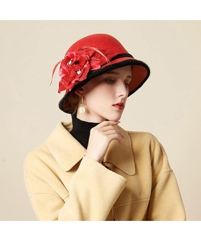 Women's Vintage Cloche Hat Winter Floral Fedora Bucket Hat Bowler Hats Church Wedding Dress Fisherman Cap E $7.95 Fedoras