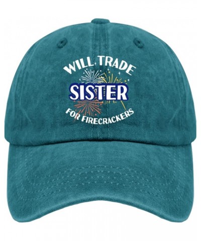 Will Trade Sister for Firecrackers Mens hat Vintage Cotton Washed Baseball Caps Adjustable Dad Hat Cyan Blue $10.79 Baseball ...