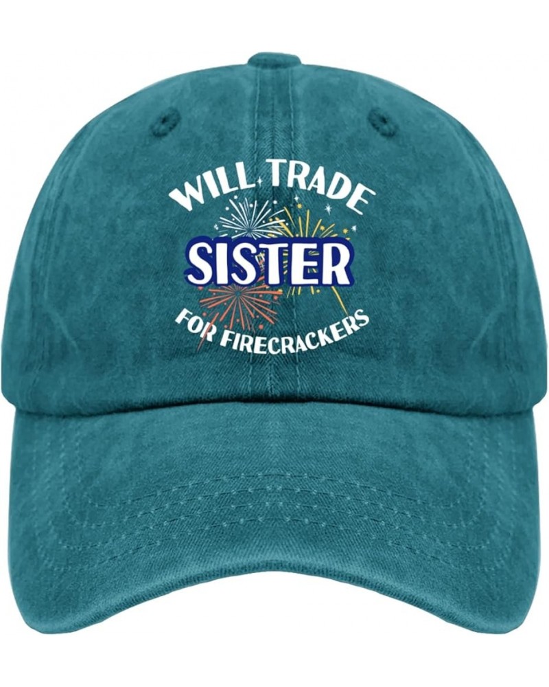 Will Trade Sister for Firecrackers Mens hat Vintage Cotton Washed Baseball Caps Adjustable Dad Hat Cyan Blue $10.79 Baseball ...