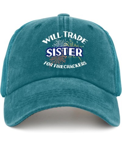 Will Trade Sister for Firecrackers Mens hat Vintage Cotton Washed Baseball Caps Adjustable Dad Hat Cyan Blue $10.79 Baseball ...