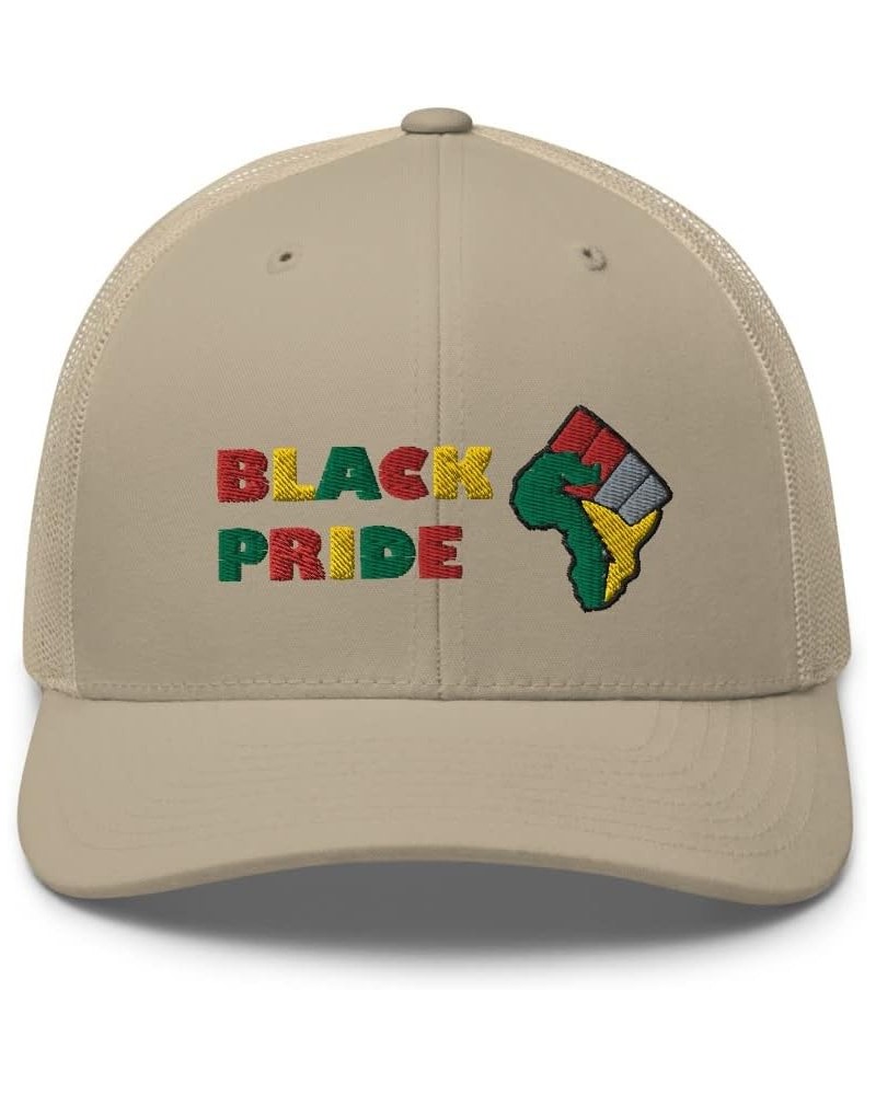 Black Pride, African Pride, Black Power Embroidered Trucker Cap Khaki $18.59 Baseball Caps