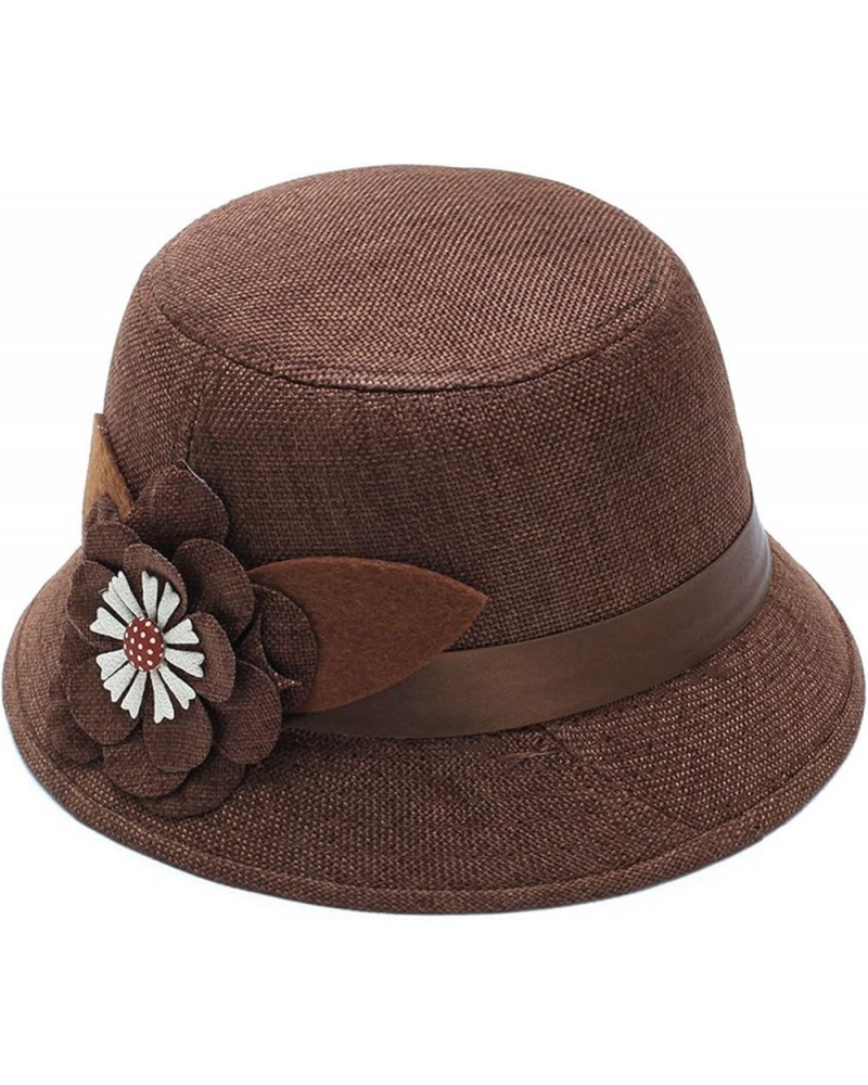 Womens Linen Sunshade Hat Sunscreen Breathable Big Flower Princess Straw Hat Ear Warming Cap Coffee $8.15 Sun Hats