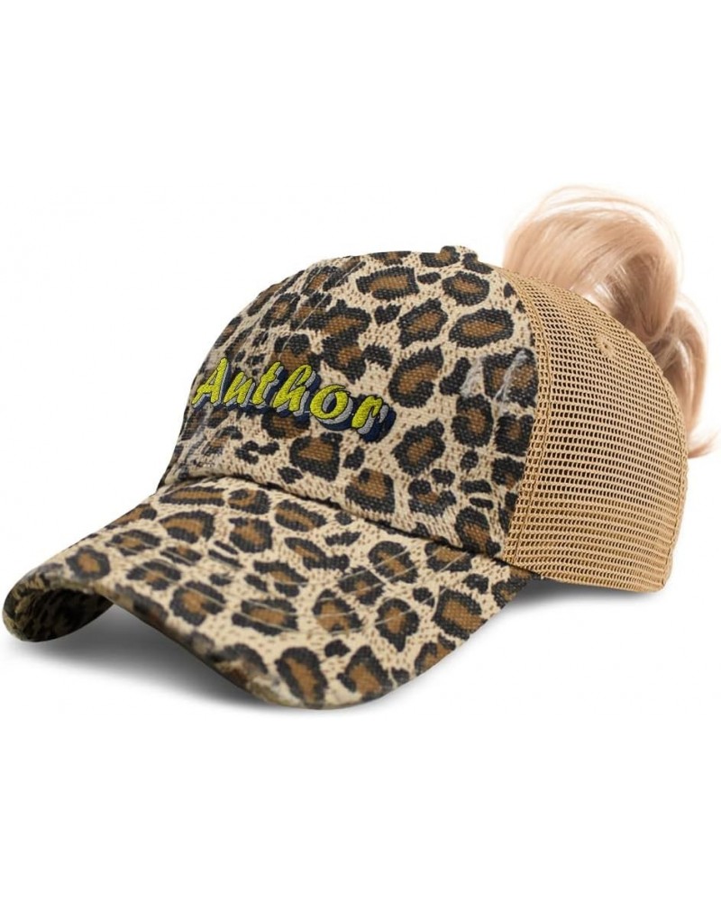 Custom Womens Ponytail Cap Author Book Cotton Reading Distressed Trucker Hat Leopard Design Only $15.07 Baseball Caps