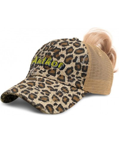 Custom Womens Ponytail Cap Author Book Cotton Reading Distressed Trucker Hat Leopard Design Only $15.07 Baseball Caps