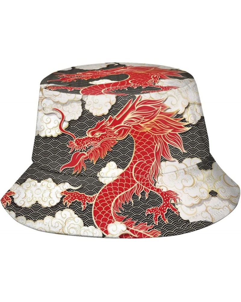 Chinese Japanese Dragon Bucket Hat Unisex Outdoor Travel Packable Beach Sun Hat Dragon Print Fisherman Cap Chinese Dragon Pat...