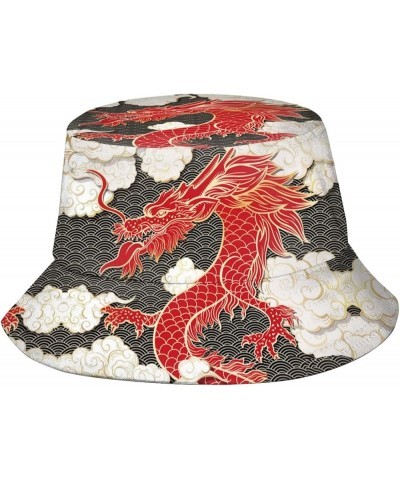 Chinese Japanese Dragon Bucket Hat Unisex Outdoor Travel Packable Beach Sun Hat Dragon Print Fisherman Cap Chinese Dragon Pat...