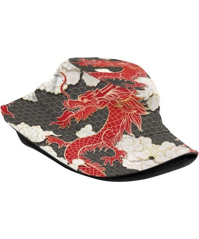 Chinese Japanese Dragon Bucket Hat Unisex Outdoor Travel Packable Beach Sun Hat Dragon Print Fisherman Cap Chinese Dragon Pat...