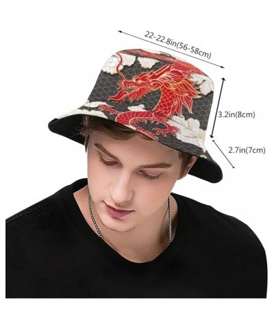 Chinese Japanese Dragon Bucket Hat Unisex Outdoor Travel Packable Beach Sun Hat Dragon Print Fisherman Cap Chinese Dragon Pat...