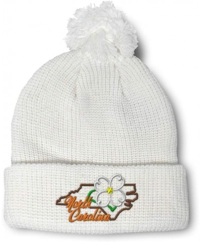 Pom Pom Beanies for Women North Carolina State Flower Embroidery Skull Cap Winter Hats for Men 1 Size White Design Only $17.9...