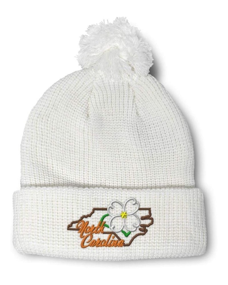 Pom Pom Beanies for Women North Carolina State Flower Embroidery Skull Cap Winter Hats for Men 1 Size White Design Only $17.9...