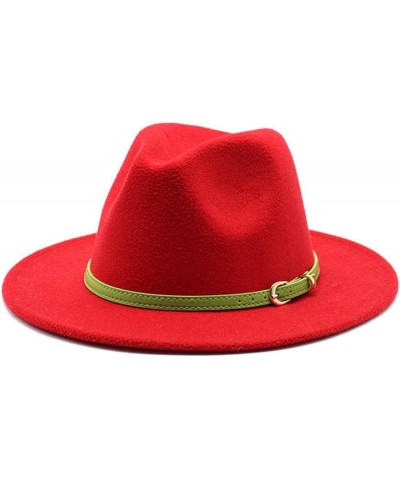 Women's Floppy Fedora Hat, Wide Brim Panama Hat with Belt Buckle Solid Color Wool Felt Wedding Summer Hats Red2 $15.37 Fedoras