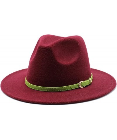 Women's Floppy Fedora Hat, Wide Brim Panama Hat with Belt Buckle Solid Color Wool Felt Wedding Summer Hats Red2 $15.37 Fedoras