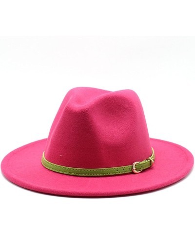 Women's Floppy Fedora Hat, Wide Brim Panama Hat with Belt Buckle Solid Color Wool Felt Wedding Summer Hats Red2 $15.37 Fedoras