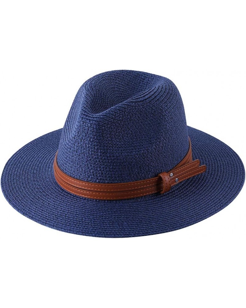 Sun Hat Womens Natural Panama Soft Shaped Straw Hat Summer Women/Men Wide Brim Beach Sun Cap Protection Fedora Hat Navy01 56-...