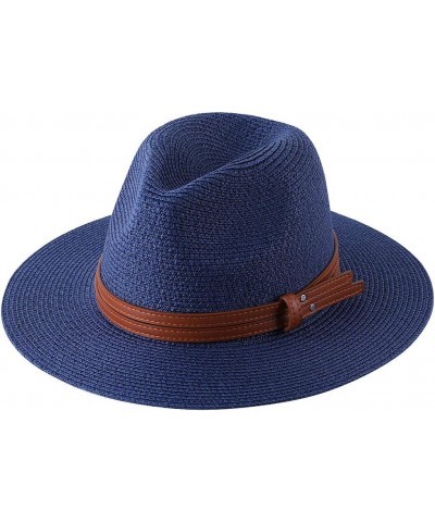 Sun Hat Womens Natural Panama Soft Shaped Straw Hat Summer Women/Men Wide Brim Beach Sun Cap Protection Fedora Hat Navy01 56-...