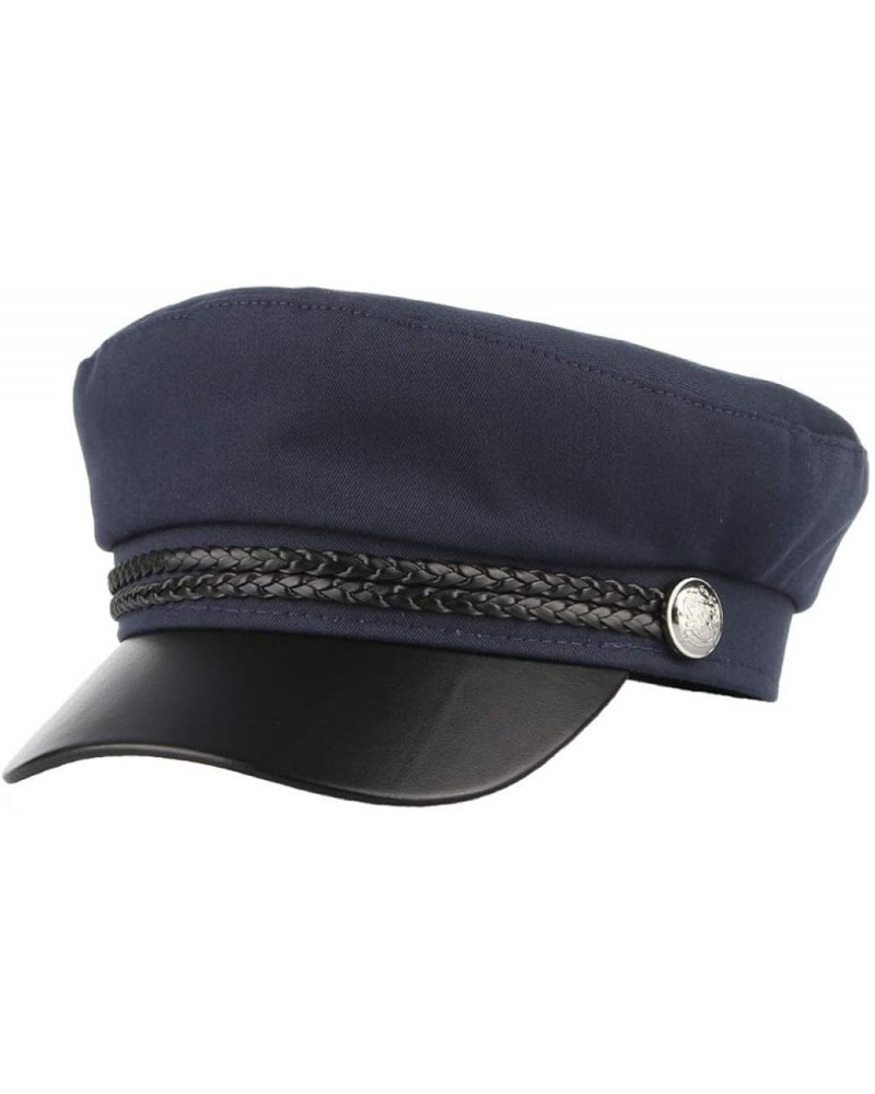 Fashion Flat Cap for Women Vintage Military Newsboy Cap Outdoor PU Leather Brim Visor Navy Hat Navy $14.39 Newsboy Caps