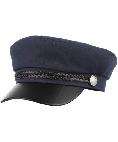 Fashion Flat Cap for Women Vintage Military Newsboy Cap Outdoor PU Leather Brim Visor Navy Hat Navy $14.39 Newsboy Caps