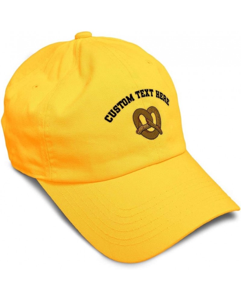 Custom Soft Baseball Cap Pretzel Embroidery Bread Pretzel Twill Cotton Dad Hats for Men & Women Golden Yellow Personalized Te...