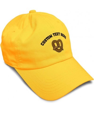 Custom Soft Baseball Cap Pretzel Embroidery Bread Pretzel Twill Cotton Dad Hats for Men & Women Golden Yellow Personalized Te...