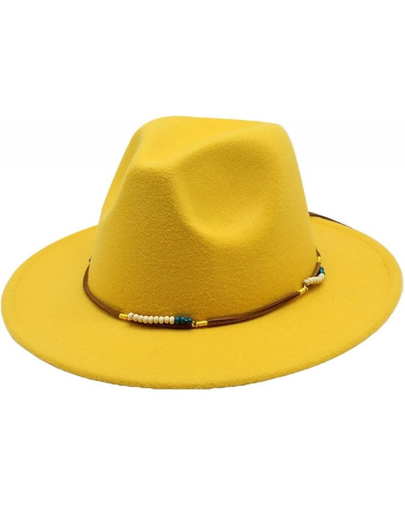 Women's Fedora Hat Wide Brim Felt Jazz Hat with Rope Solid Color Panama Hat Casual Cloche Hats Crushable Yellow2 $18.28 Fedoras