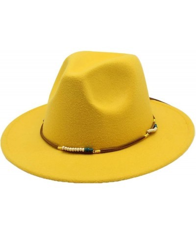 Women's Fedora Hat Wide Brim Felt Jazz Hat with Rope Solid Color Panama Hat Casual Cloche Hats Crushable Yellow2 $18.28 Fedoras