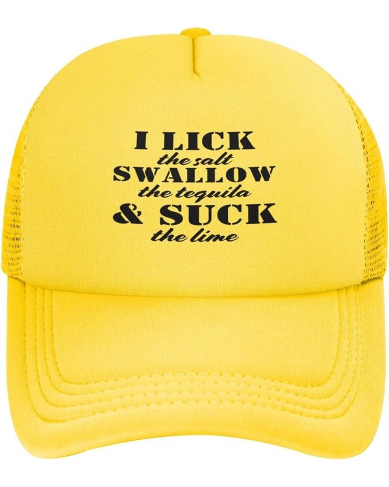 I Lick The Salt Swallow The Tequila The Lime Mesh Hat for Men Women Baseball Cap Trucker Hat Black Yellow $12.31 Baseball Caps