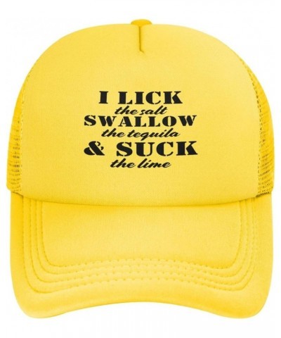 I Lick The Salt Swallow The Tequila The Lime Mesh Hat for Men Women Baseball Cap Trucker Hat Black Yellow $12.31 Baseball Caps