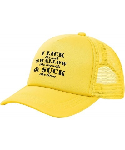 I Lick The Salt Swallow The Tequila The Lime Mesh Hat for Men Women Baseball Cap Trucker Hat Black Yellow $12.31 Baseball Caps