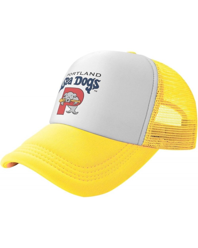 Portland Sea Dogs Breathable Mesh Hat with Team Logo Fashion Trucker Hats Adjustable Baseball Cap Yellow $9.56 Baseball Caps