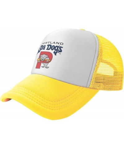 Portland Sea Dogs Breathable Mesh Hat with Team Logo Fashion Trucker Hats Adjustable Baseball Cap Yellow $9.56 Baseball Caps