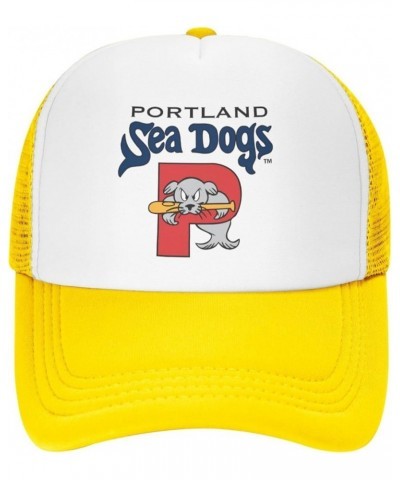 Portland Sea Dogs Breathable Mesh Hat with Team Logo Fashion Trucker Hats Adjustable Baseball Cap Yellow $9.56 Baseball Caps