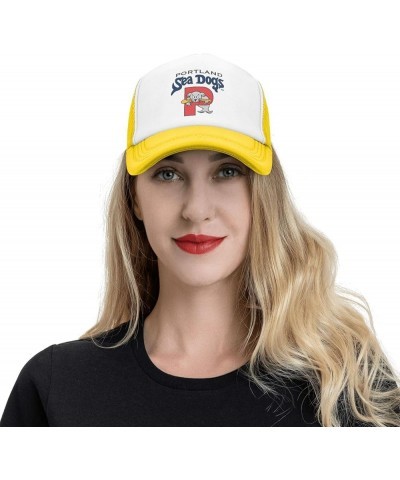 Portland Sea Dogs Breathable Mesh Hat with Team Logo Fashion Trucker Hats Adjustable Baseball Cap Yellow $9.56 Baseball Caps