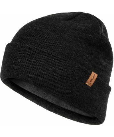 Mens Beanie Fleece Lined Winter Hats Double Layered Stylish Knited Cuffed Plain Hat Dark Grey $14.99 Skullies & Beanies