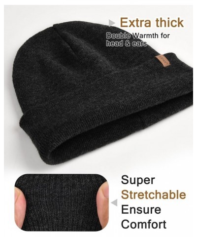 Mens Beanie Fleece Lined Winter Hats Double Layered Stylish Knited Cuffed Plain Hat Dark Grey $14.99 Skullies & Beanies