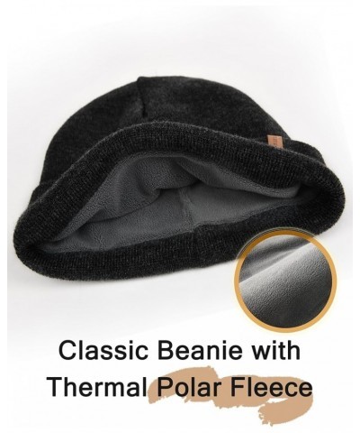 Mens Beanie Fleece Lined Winter Hats Double Layered Stylish Knited Cuffed Plain Hat Dark Grey $14.99 Skullies & Beanies