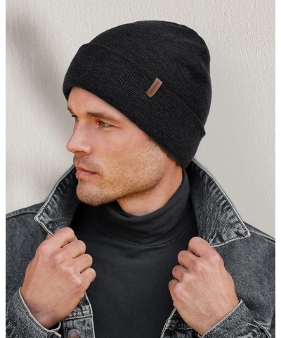 Mens Beanie Fleece Lined Winter Hats Double Layered Stylish Knited Cuffed Plain Hat Dark Grey $14.99 Skullies & Beanies