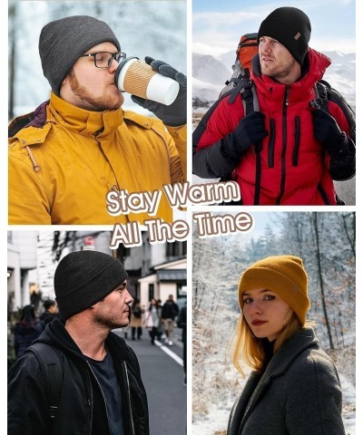 Mens Beanie Fleece Lined Winter Hats Double Layered Stylish Knited Cuffed Plain Hat Dark Grey $14.99 Skullies & Beanies