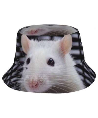 Cute White Mouse Fisherman Hat Summer Foldable Sun Hat Outdoor Travel Beach Bucket Hat $12.28 Bucket Hats